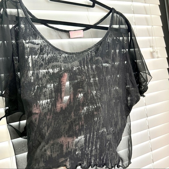 Pretty Silky & Off Shoulder Sheer Blouse Sz S - Picture 7 of 15